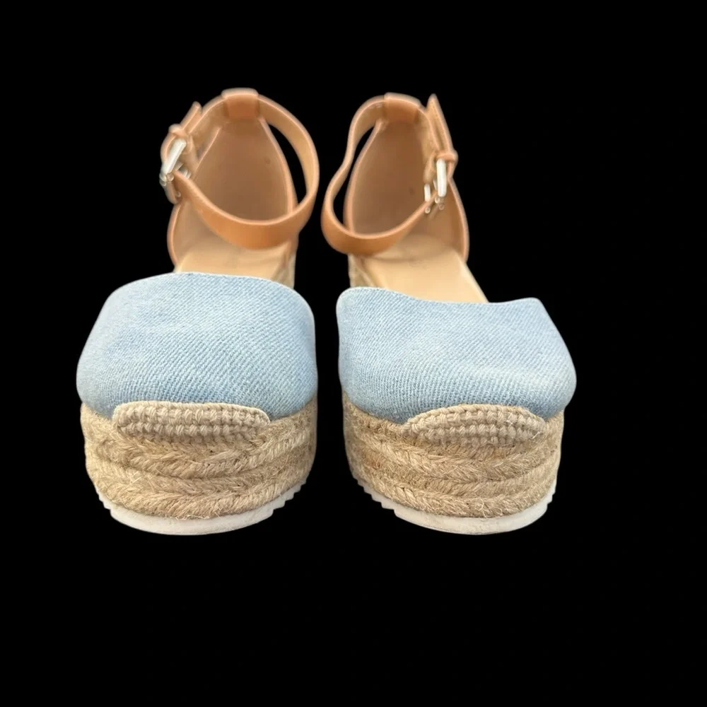 Nine West Ariela Espadrilles wedge platform light blue tan women's size 8 EUC
